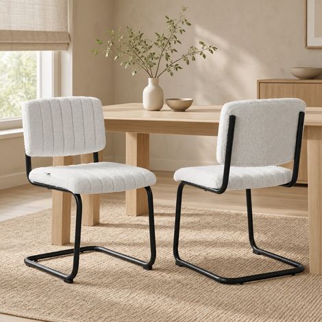 2 sillas de comedor suspendidas, respaldo alto, efecto Teddy crema DESVIAE (1/5)