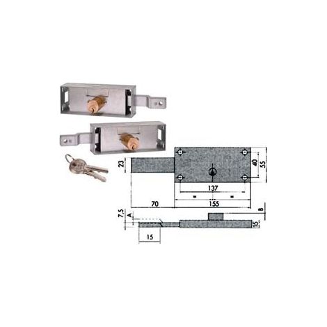 Coppia Serrature Serranda Laterale Cilindro Fisso Tondo 41526 - mm.155x15x55h. (41526780)