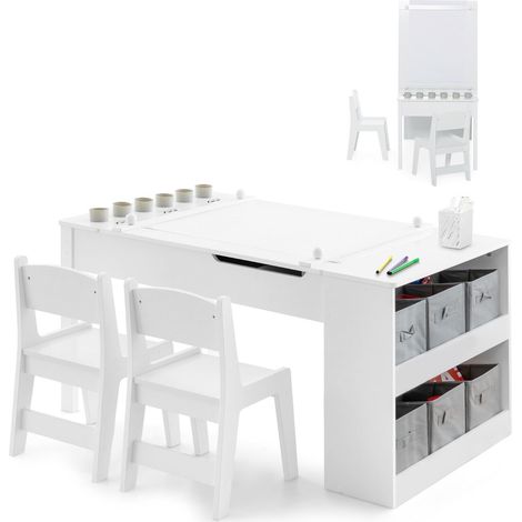 2-in-1 Kids Art Table and Chairs Set Wooden Toddler Craft Easel Desk W/ Shelves (1/5)
