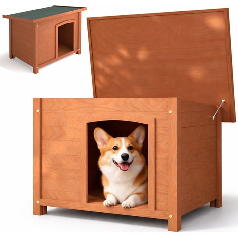 Casetta per Cani M Esterno in Legno Tetto Apribile Cuccia per Animali Domestici