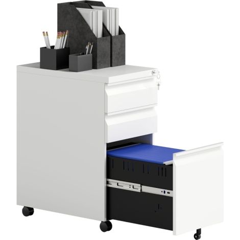 White 3-Drawer Steel Filing Cabinet with Lock and Rolling Wheels for Home Office Storage