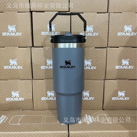 Gobelet isotherme STANLEY IceFlow 2.0 en acier inoxydable avec paille rabattable, poignée de transport et couvercle étanche, gris, 900 ml (30 oz) (1/3)