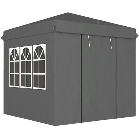 Pavillon pliable 2,5x2,5m avec parois latérales, tente jardin réglable en hauteur, protection UPF50+, gris foncé