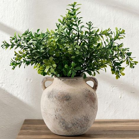 Vase en argile et céramique avec anses — Vase décoratif de style rustique, idéal pour la décoration intérieure, le style « Farmhouse », les salons et les décorations de table — Gris (1/4)