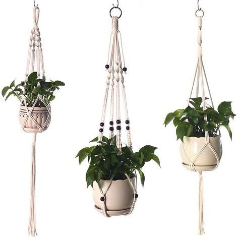 3pcs Suspension Plantes Macramé Support Pots Suspendu pour Fleur Décoration Jardin Intérieur Extérieur Style Bohême, Jambes en Corde Coton avec Frange (Charge 10 kg) (1/5)