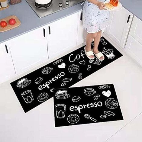 (A)Ensemble de 2 tapis de cuisine antidérapants, absorbant l'eau et l'huile, tapis de cuisine anti-poussière, tapis d'utilisation intérieure (1/4)