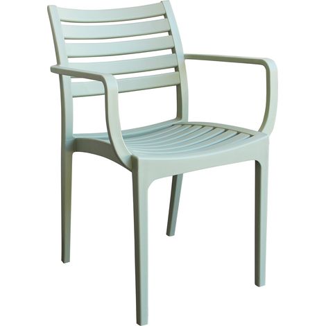Sedia poltrona impilabile da esterno giardino in resina con seduta e schienale effetto doghe orizzontali Lyndo -  HoneyDew