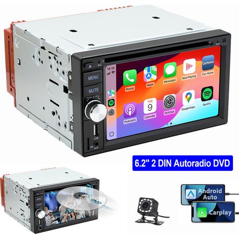 Autoradio 2 DIN filaire Carplay Android Auto avec DVD/CD caméra FM AM RDS USB Bluetooth 6.2" CAM
