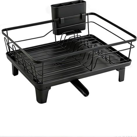 Egouttoir Vaisselle - Égouttoir de Cuisine Compact avec Porte-Couverts et Bac, Noir Acier Inoxydable pour Évier, Gain de Place et Montage Rapide (1/5)