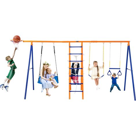VEVOR Altalena da Giardino, Altalena 6 in 1, Altalena in Metallo per Carichi Pesanti da Esterno con 2 Altalene, Barra a Trapezio, Scala da Arrampicata, Capacità di 200 kg per Bambini dai 3 Anni in Su (1/5)