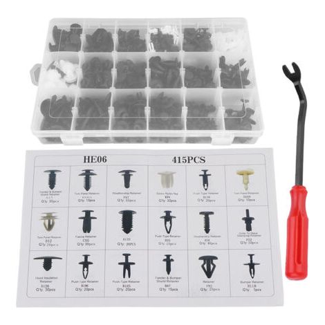 415 pièces 18 tailles assorties Clip garniture voiture punaise Rivet pare-chocs porte panneau de retenue avec tournevis (1/5)