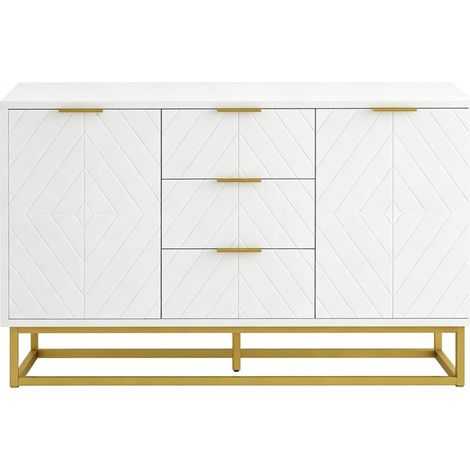 Aparador moderno con 3 cajones y 2 puertas 120 x 40 x 76 cm MDF blanco y metal dorado HOMVRA (1/5)
