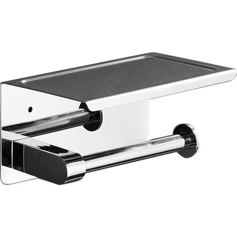 Porte-papier toilette finition chrome avec étagère pour téléphone – Support mural étanche (1/4)