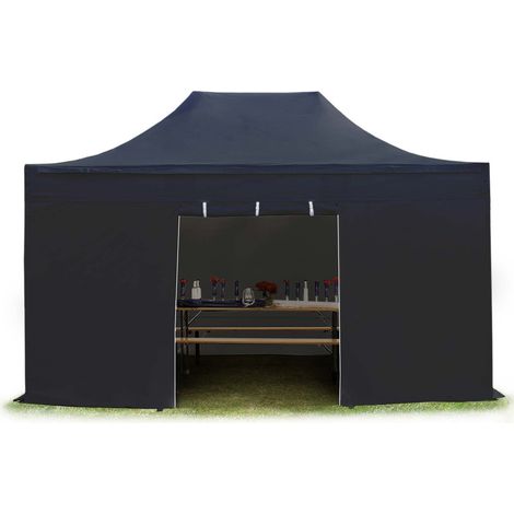 3x4,5 m Faltpavillon, PREMIUM Stahl 40mm, Seitenteile ohne Fenster, schwarz