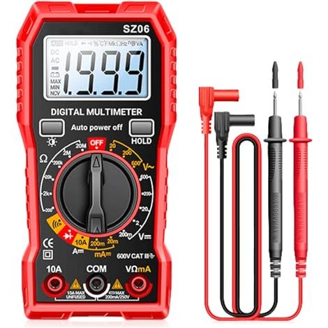 Multimètre numérique avec 1999 comptes, ampèremètre voltmètre pour tension CA/CC, courant CC, continuité, résistance, diode avec grand écran LCD et support pliable, testeur de tension pour (1/5)