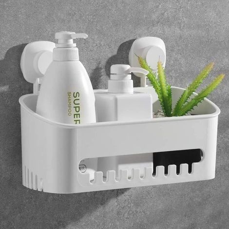 Serviteur de Rangement Douche à Suspendre Ventouse sans Perçage Réutilisable, Étagère Douche Amovible 8kg, Panier de Serviteur (1/4)