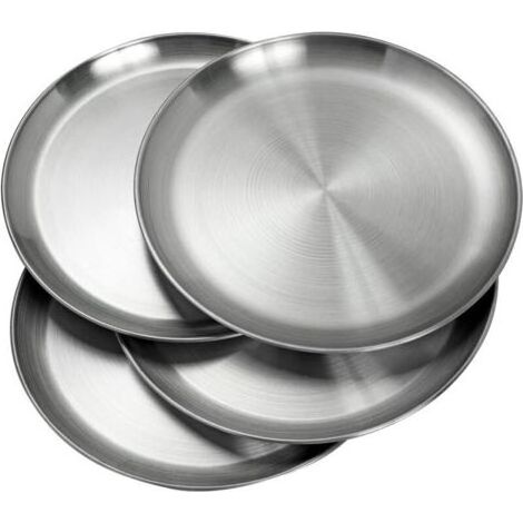 Assiette Acier Inoxydable - 20 cm - Lavable Au Lave-Vaisselle - Sans BPA - Pour Cuisine Restaurant Pique-Nique - 4 Pièces (1/4)