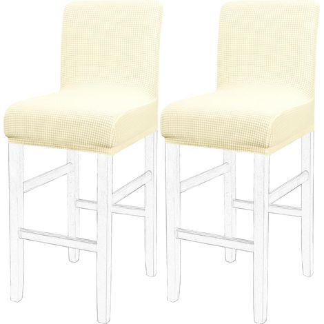 2er-Set Esszimmer-Stuhlhussen, cremeweiß, 35 x 35 x 2,5 cm, dehnbare, abnehmbare und waschbare Barhocker-Hussen mit Karomuster (1/5)