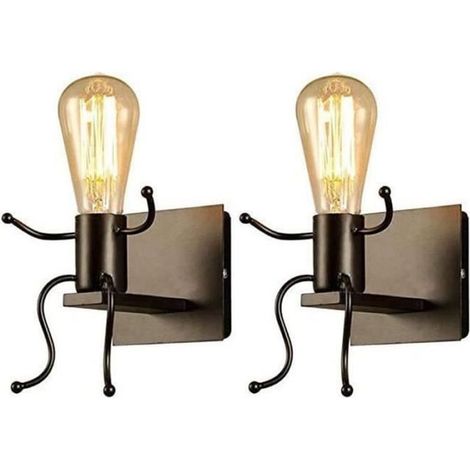 Lampe murale,2 pack,Rétro industriel Lampe murale,E27,Métal,pour Bar, Chambre à Coucher, Cuisine, Restaurant, Café,Couloir(Noir) (1/4)