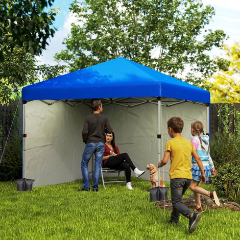 Bleu 3x3 m - Tente pliante escamotable doté de 2 parois latérales anti-UV, sacs de sable à hauteur réglable et sac de transport