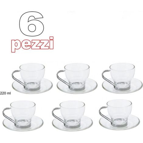 Vtizikl 6 Tazza Da Cappuccino Tisana Caffe' In Vetro Con Manico Acciaio Con Piattino -