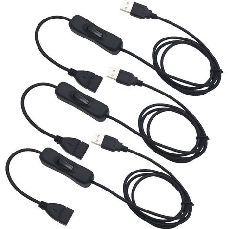 3 Pcs Rallonge USB avec Interrupteur, Câble USB Mâle à Femelle avec Interrupteur, Convient pour Enregistreur de Conduite, Lampe de Bureau LED, Ventilateur USB, etc (1M,noir) (1/5)