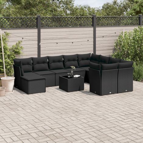 11-tlg. Garten-Sofagarnitur mit Kissen Schwarz Poly Rattan vidaXL (1/3)