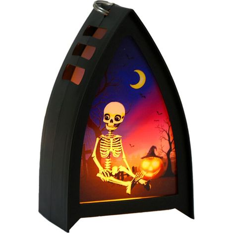 Veilleuse d'Halloween, décoration de table d'Halloween avec sorcière, citrouille et squelette - Fêtes d'Halloween (1/5)