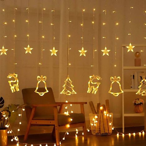 TRADE SHOP - Luci Tende Led 12 Lampade Campane Alberi Natale Decorazioni A Corrente Bianco Caldo - (1/5)