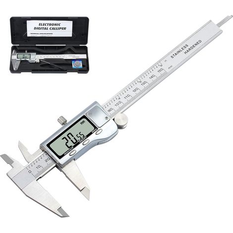 150 mm Pied à Coulisse Numérique en Acier Inoxydable Pied à Coulisse Digital Calibre à Coulisse pour Longueur Largeur Profondeur Diamètre Intérieur/Extérieur mm/inch/f (1/5)