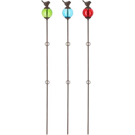 Lot de 3 tuteurs oiseaux en verre et fonte - Multicolore - H 118 cm - Livraison gratuite (1/5)