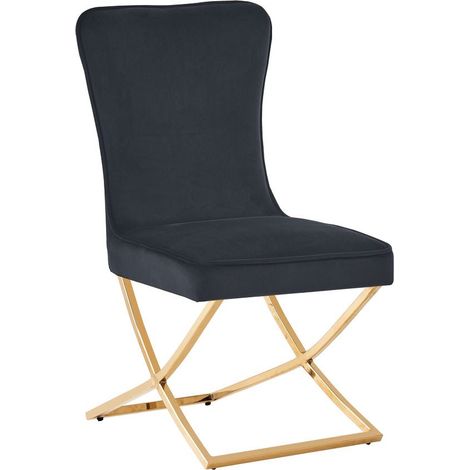 Lot 4 Chaises Salle à Manger Gabrielle Velours Noir Capitonné Pieds Gold (1/5)