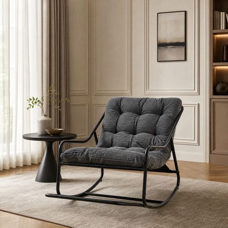 Outdoor Rocking Chair, Comfy Cushion, with Soft Thick Cushion,for Living Room, Bedroom, Reading Room, Black Frame with Grey Cushion (1/5)
