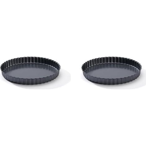 Lot de 2 Moule à tarte Rond Fond fixe Cannelé Acier Gris Pour Pâtisserie (1/5)