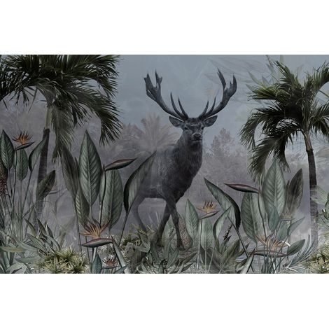 Papier peint panoramique - Forêt Tropicale Cerf - 130 cm x 87 cm (1/2)