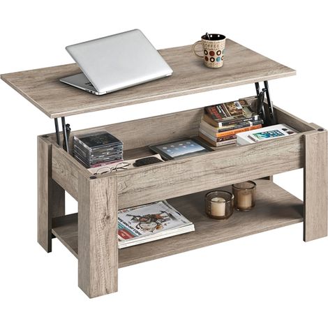Yaheetech Tavolino da caffè sollevabile Tavolo Moderno Elevabile da Salotto Divano caffè con Ripiano Inferiore Bianco 98 x 50 x 41,8 cm Grigio (1/5)
