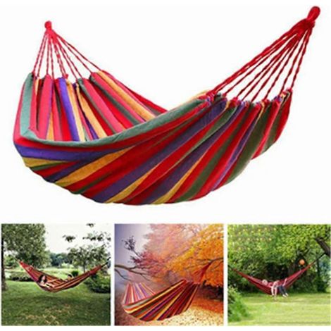 Hamac de jardin en coton, hamac portable individuel, hamac de loisirs extérieur, hamac de camping, utilisable en intérieur et en extérieur, plusieurs couleurs disponibles, rouge (1/5)