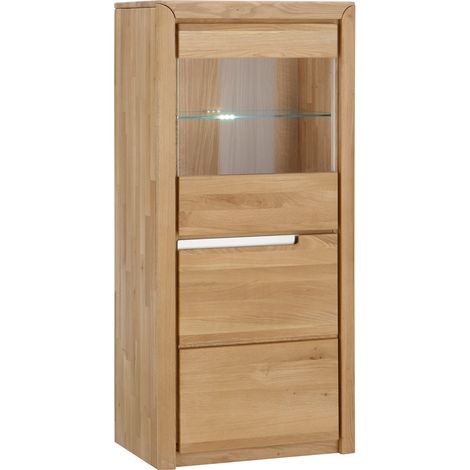 Wohn-/Esszimmer Vitrine halbhoch in Wildeiche massiv FOGGIA-52, B/H/T ca. 63/134/41 cm (1/4)