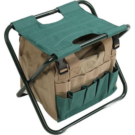 Tabouret pliant robuste avec sac, trousse à outils de jardinage multifonctionnelle verte (1/5)