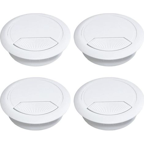 Lot de 4 passe-câbles ronds pour bureaux, diamètre de perçage 60 mm, pour tables, bureaux et plans de travail. (1/5)