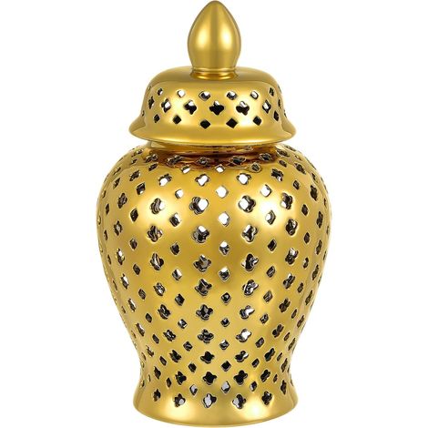 Pot en Céramique Dorée Évidé S 15X15X28 CM Vase Décoratif Vintage Creux Porte-Fleurs de Table Délicat pour Décoration Intérieure Salon Entrée ou Balcon (1/5)