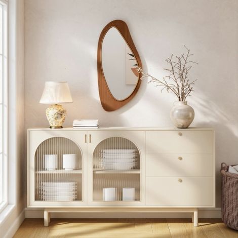 Miroir décoration murale cadre en placage de pin 91.5x45x3 cm, adapté pour salon, couloir et chambre, design moderne pour maison et appartement