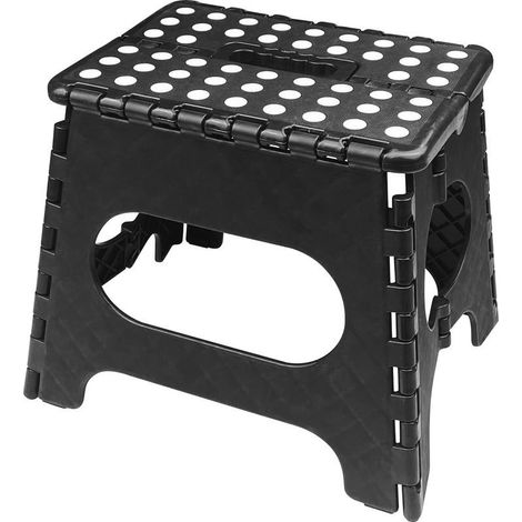 27cm Tabouret Pliant, Marche Pied Pliable, Escabeau Pliable, Petit Marchepied Pliable Plastique Noir, Tabouret avec Points Antidérapants pour Cuisine, Salle de Bain, Chambre, Jardin (1/5)