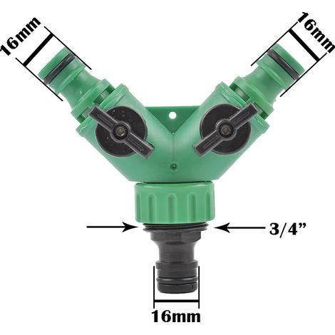 (B)1/2 3/4 Filetage 2 voies Robinet Diviseur d'eau pour tuyau d'arrosage Robinet en Y Raccords d'arrosage Joints à interrupteur réglable (1/5)