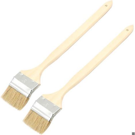 Pinceau radiateur courbé - OKZ® - Largeur 75 mm - Long manche en bois - Virole en métal argenté - Poils synthétiques