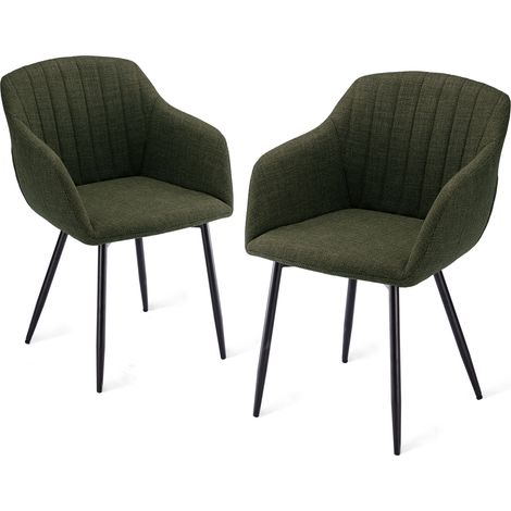 Dining chairs with armrests and lumbar support, sturdy metal frame, modern minimalistic design for living room, kitchen and bedroom - Set of 2 - Grass Green
