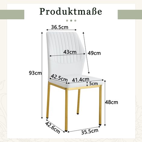 Lot de 4 chaises à manger, en métal et PU, blanc, pour salon et salle à manger, pieds métal doré, assise confortable, usage extérieur et quotidien