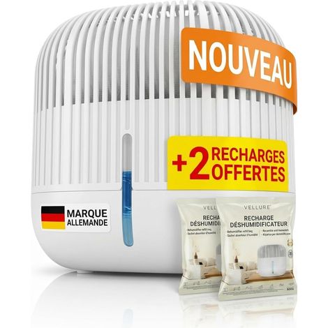 Déshumidificateur design sans électricité + 2 recharges de 600 g – Déshumidificateur pour salle de bain, cave, etc. Jusqu'à 25 m² + 2 granulés déshumidificateurs qualité commerce spécialisé (1/5)