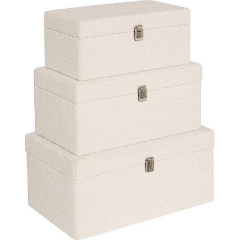 Lot de 3 Malles de Rangement Bouclette "Carlie" 54cm Blanc (1/5)