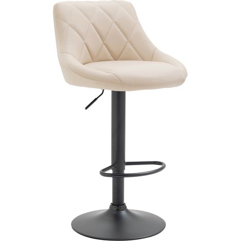 Tabouret de bar en synthétique crème pivotant avec repose-pieds métal noir coutures décoratives TDB10582